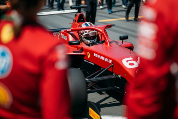 MP Motorsport and Ferrari Academy driver Maya Weug behind the wheel of her F1 Academy car in 2025