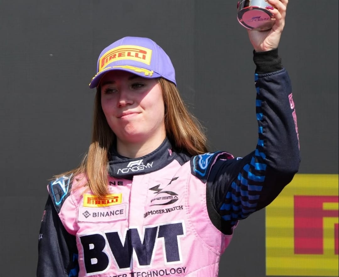 Nina Gademan on her first podium in the 2025 F1 Academy season at Race 1 of the Canadian GP