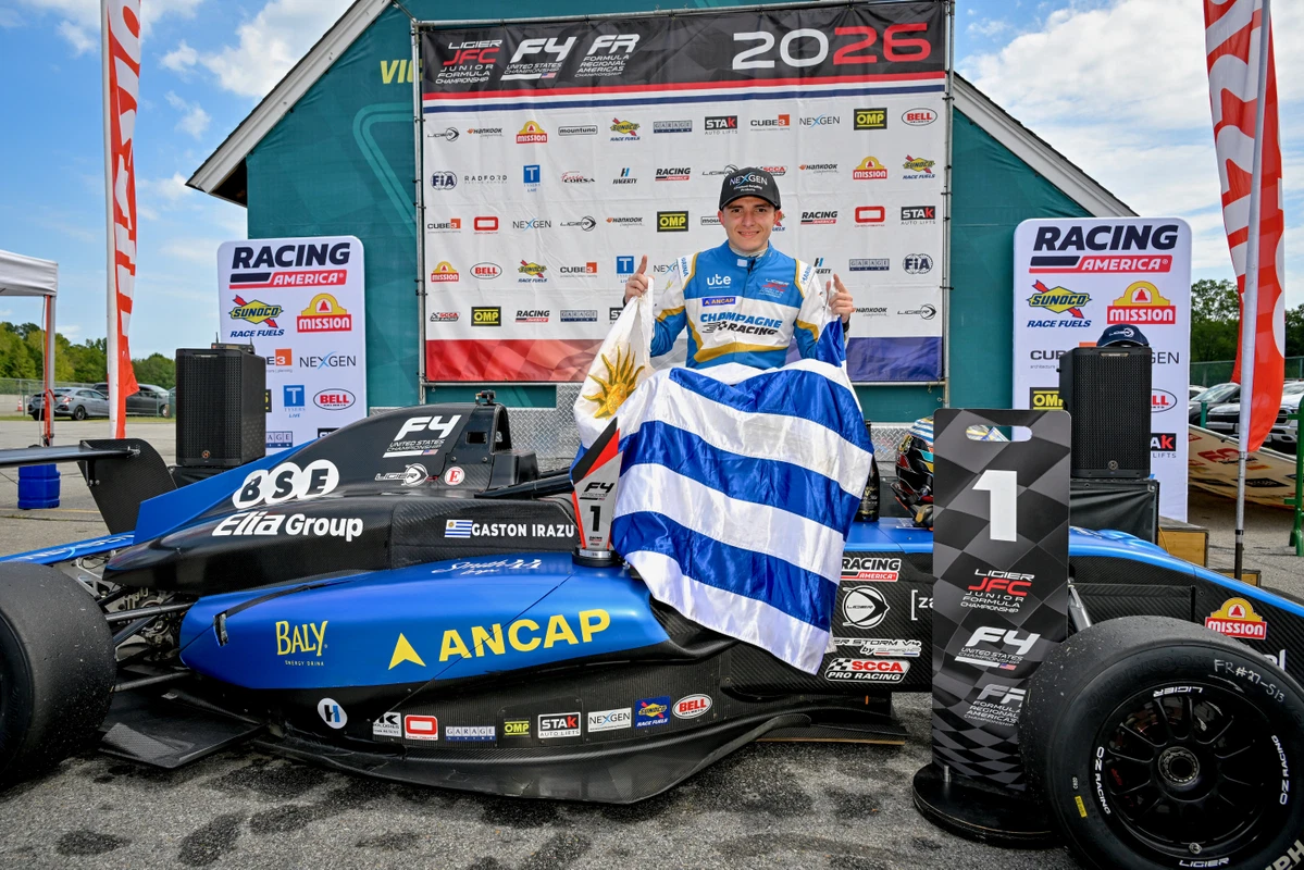 Gastón Irazú sweeps F4 U.S. at VIR to clinch the 2026 drivers’ title, while Kiwi Motorsport seals the teams’ championship.