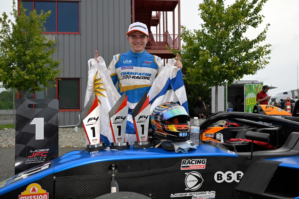 Gastón Irazú sweeps all three F4 U.S. races at NJMP and seizes the 2026 championship lead, while Kiwi Motorsport keeps the teams' lead.