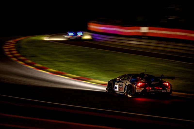 Grasser Racing Team Lamborghini #63 driven by Luca Engstler during a night stint at the 2025 CrowdStrike 24h of Spa 