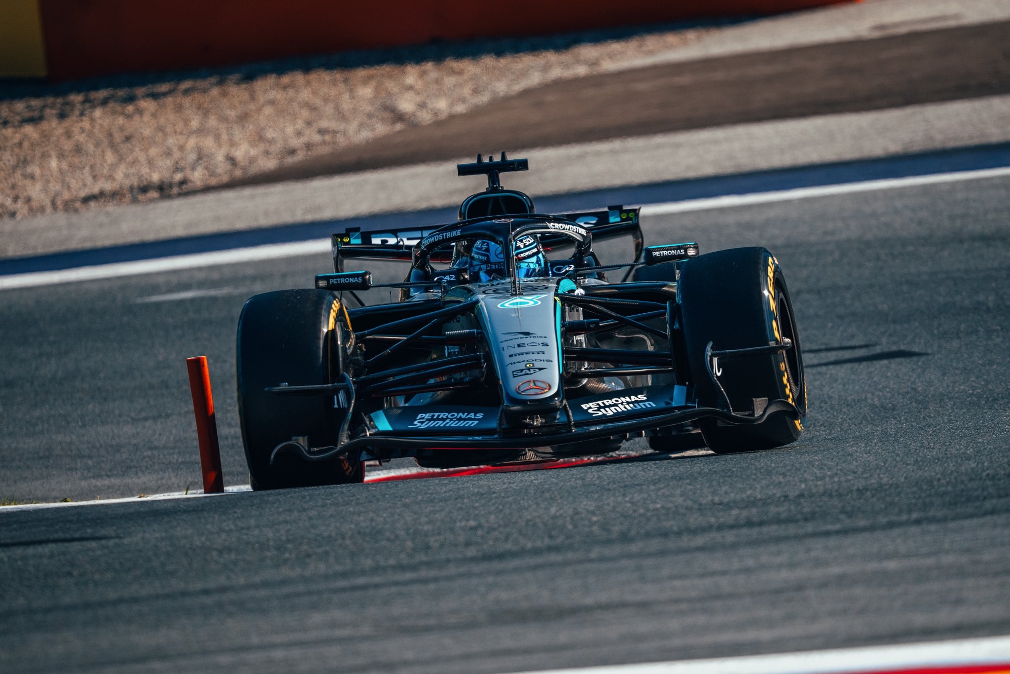 George Russell on track for Mercedes at the 2026 F1 Austrian GP,