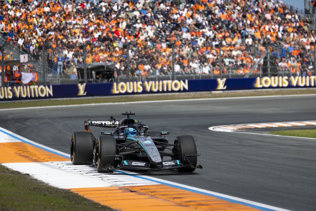 George Russell took Sprint pole during 2026 F1 Dutch GP Sprint Qualifying, beating Lando Norris by 0.041 seconds with Leclerc, Piastri, and Antonelli completing a tightly-packed top five.