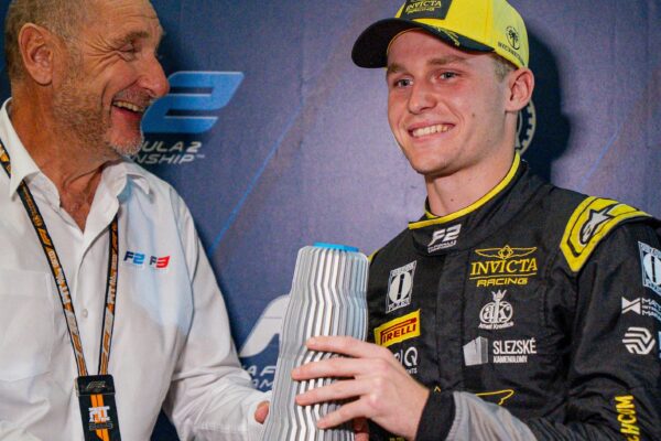 Roman Staněk, Invicta Racing driver, receiving the pole position award after claiming P1 in the F2 Abu Dhabi GP Qualifying.