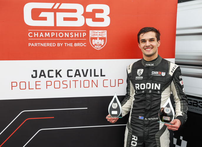 Rodin Motorsport's Alex Ninovic, picturd with trophies, to claim double pole at 2025 GB3 finale in Monza