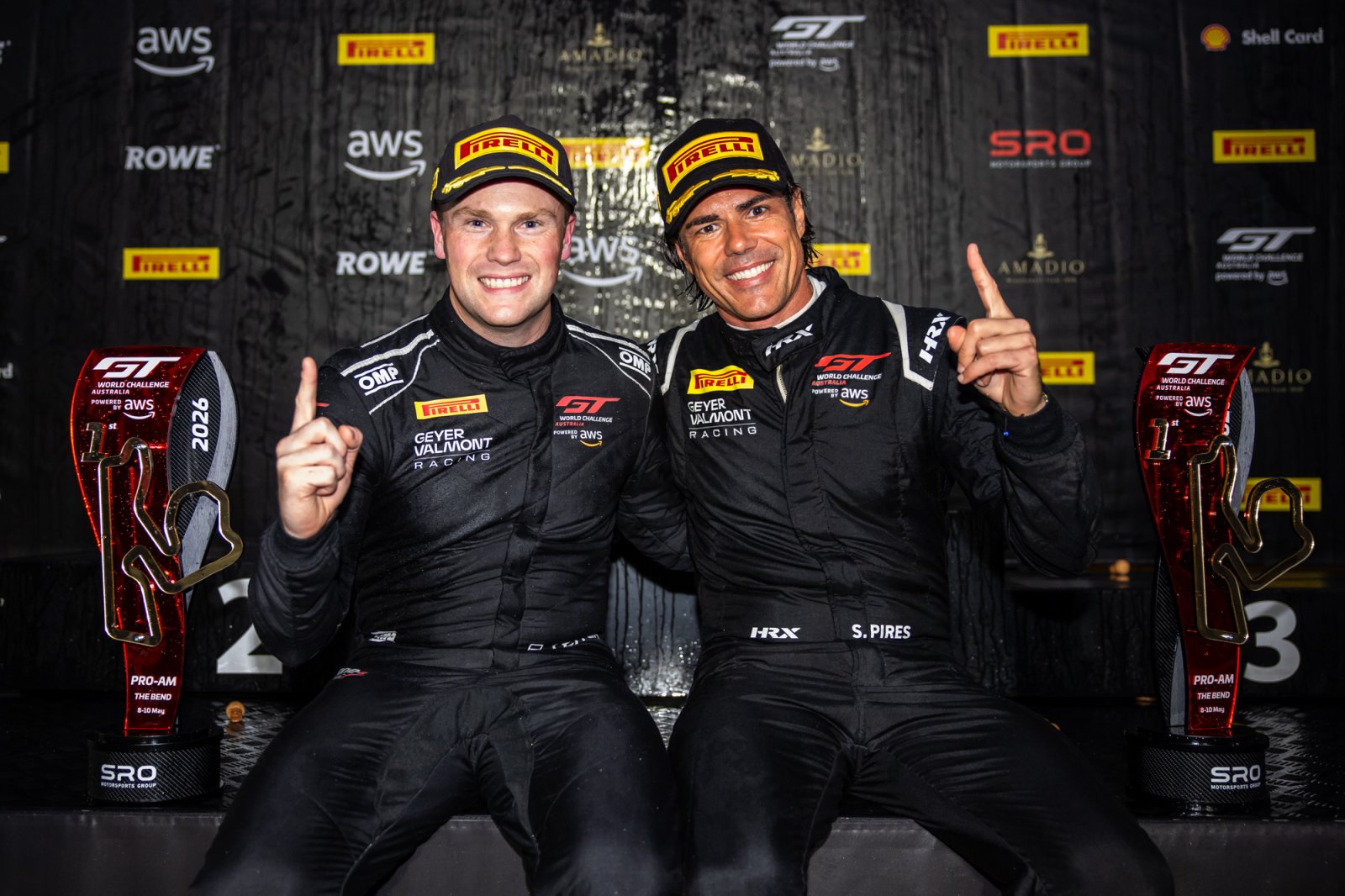 Sergio Pires secured his first GTWC Australia powered by AWS victory after combining with Brendon Leitch to win Race 1 at The Bend in 2026.