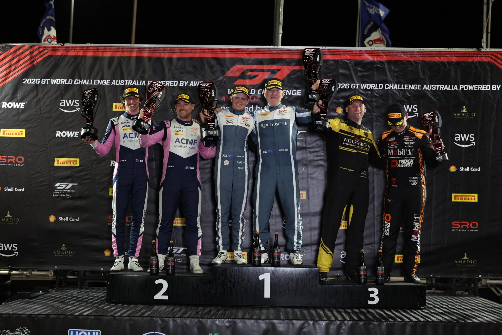 Oscar Targett and Shane Smollen claim their maiden GTWC Australia victory under the Sydney lights ahead of Peroni and Rosser.