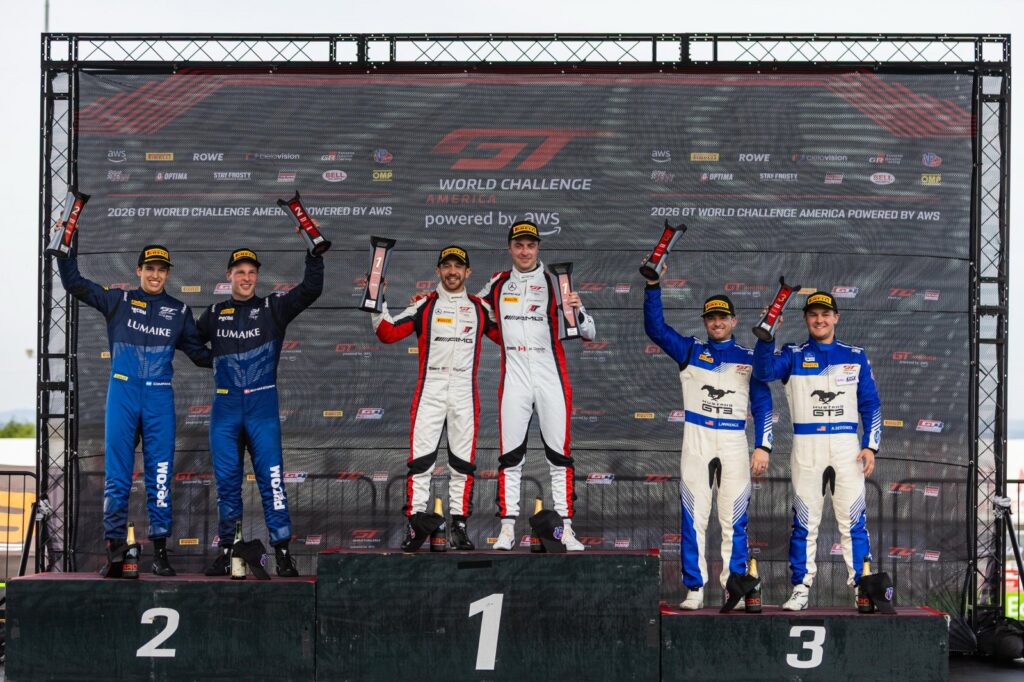 JMF Motorsports wins GTWC America opener at Sonoma as GMG Racing storms to Pro-Am victory in new three-hour format.