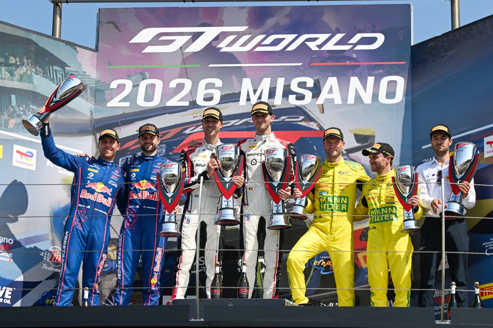 Weerts and Van der Linde sweep 2026 GTWC Europe Misano as Team WRT's pit stop earns Race 2 victory and a 14-point lead over rivals now.