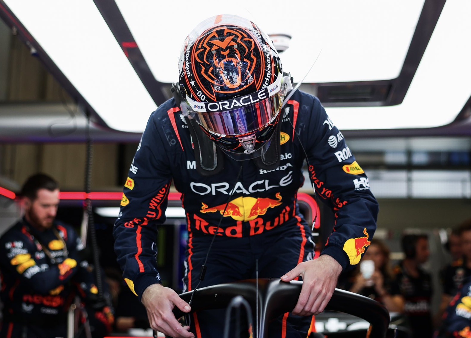 Red Bull Racing's Max Verstappen getting in the cockpit of his RB21 before his unlucky DNF at the F1 Austrian GP